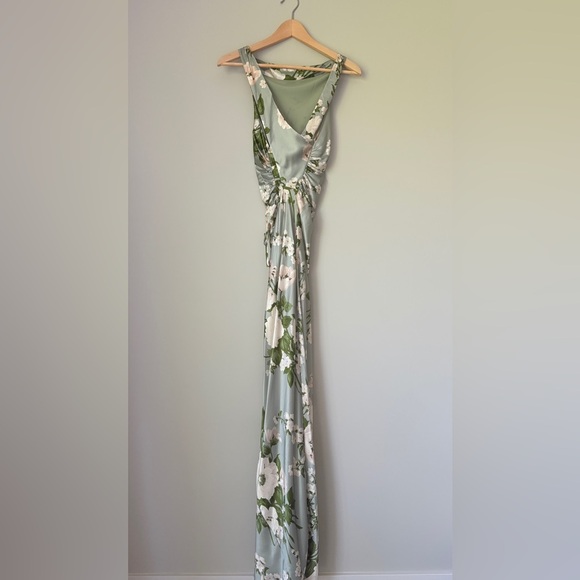 NEW Reformation Anaiis Long Silk Dress Tarragon Green Floral | US 6 UK 10 - Picture 9 of 16